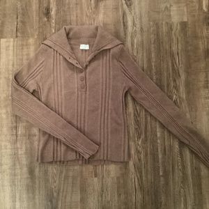 Paper Crane Notch Neck Button Sweater